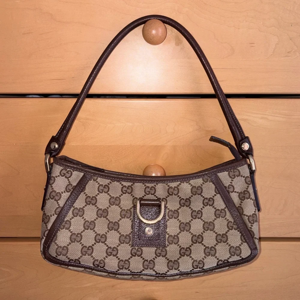 Gucci Brown Monogram D Ring Abbey Pochette - Picture 1 of 12